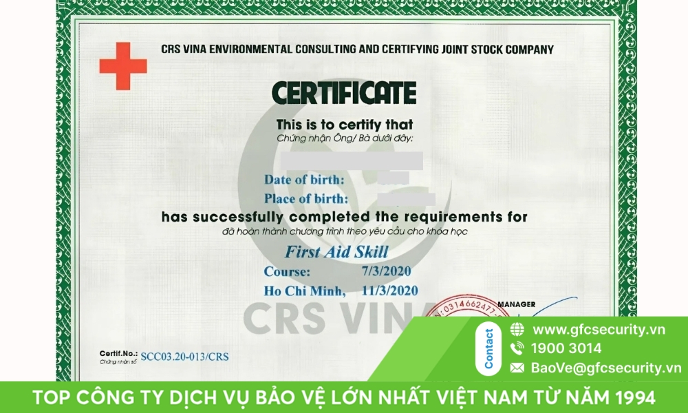 chứng chỉ nghiệp vụ bảo vệ