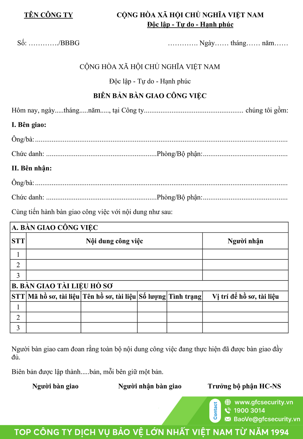 mẫu sổ bàn giao ca trực bảo vệ