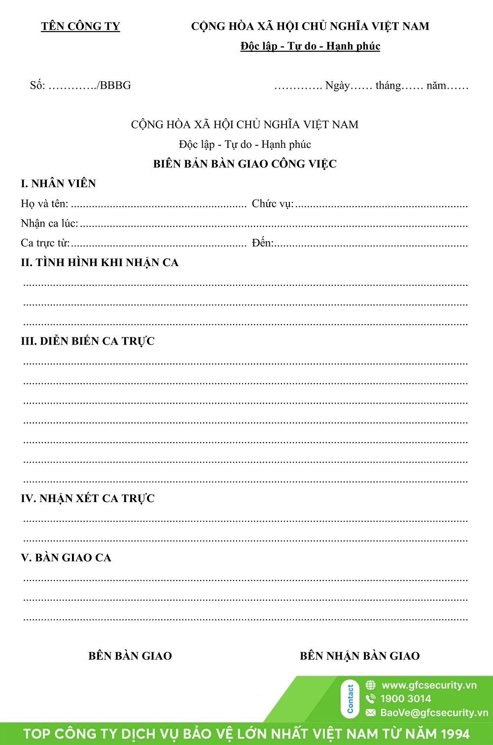 mẫu sổ bàn giao ca trực bảo vệ