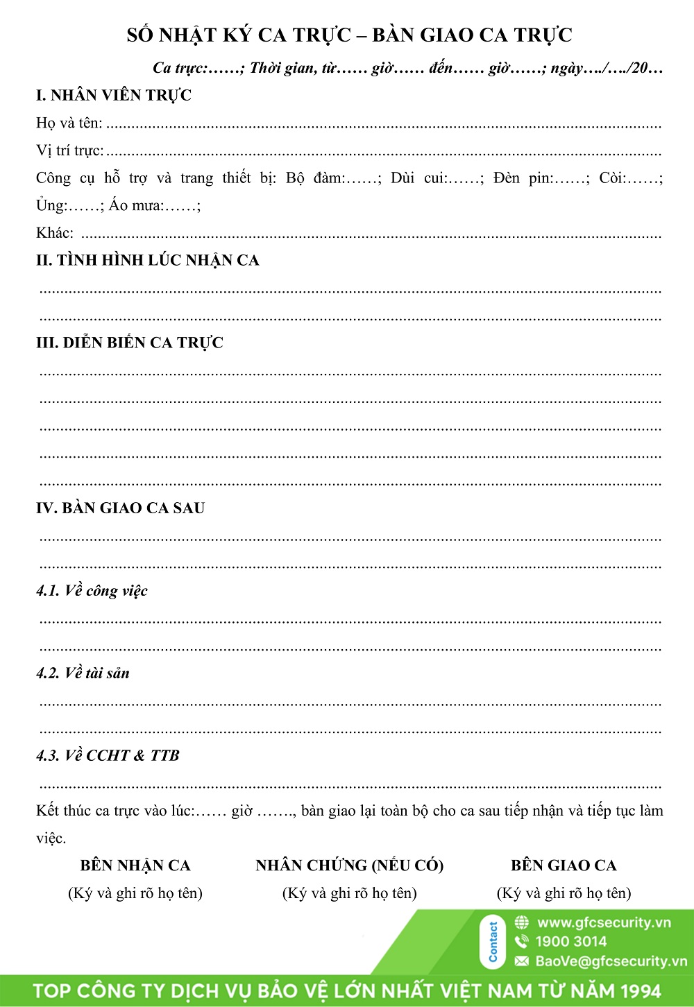 mẫu sổ bàn giao ca trực bảo vệ