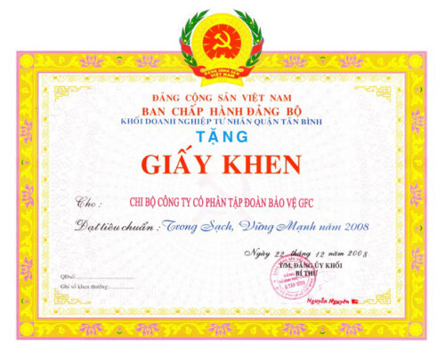 Chứng nhận giải thưởng gfc security